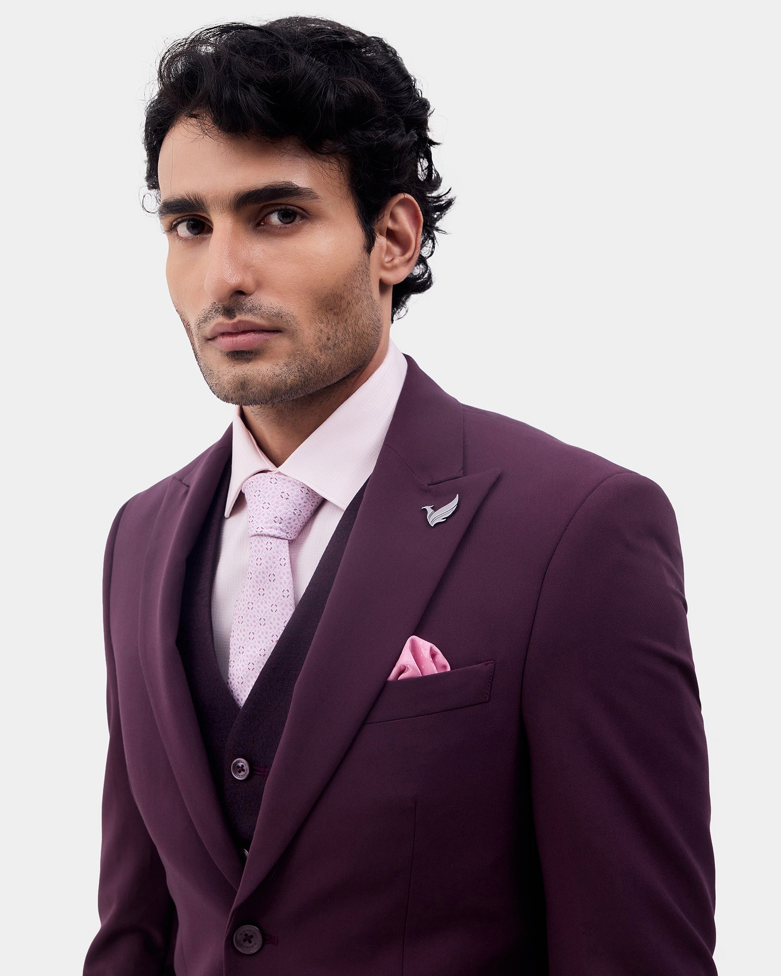 Wine Three Piece Solid Suit - Colteo