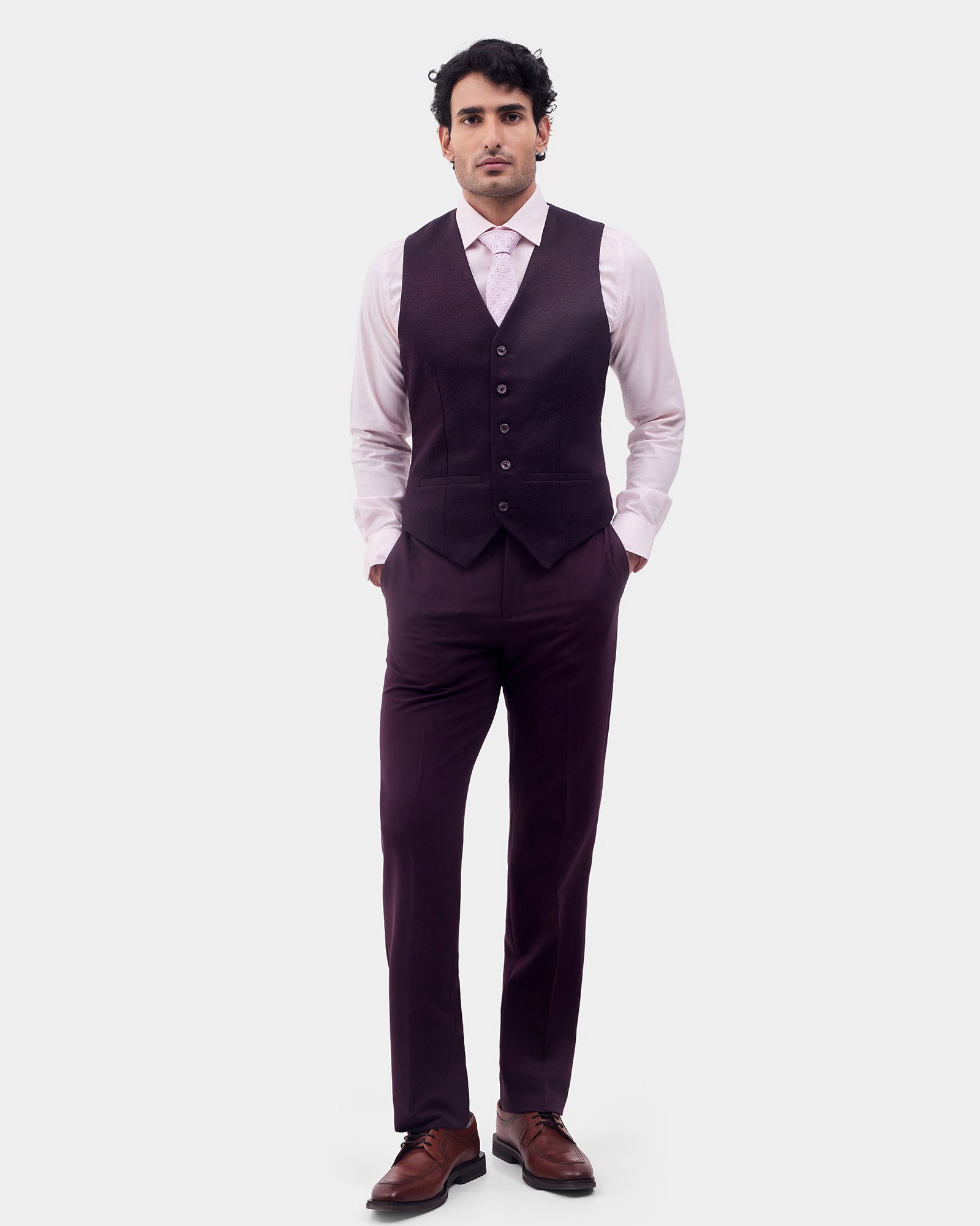 Wine Three Piece Solid Suit - Colteo