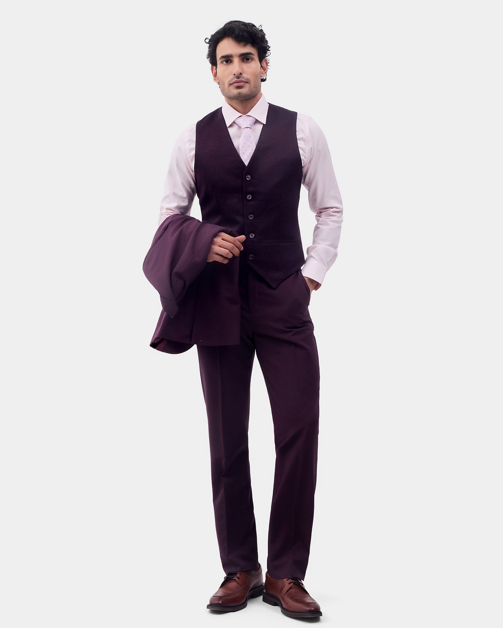 Wine Three Piece Solid Suit - Colteo