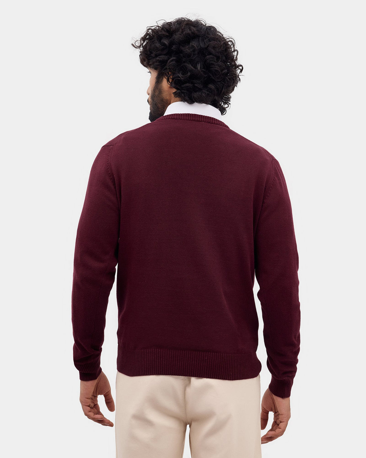 Wine Solid Sweater - Vneckter