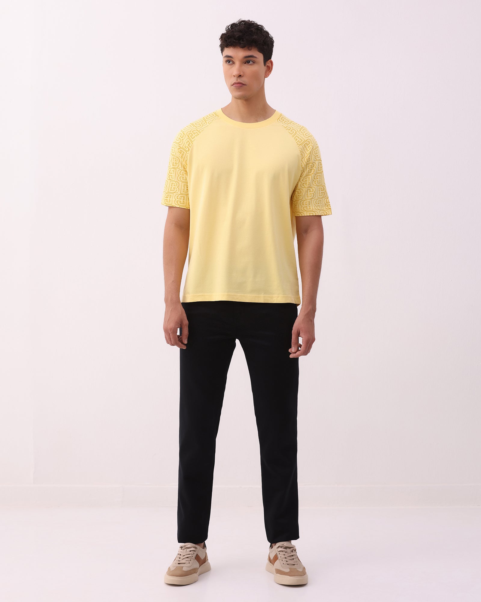 Yellow Crew Neck Printed T-Shirt - Caleb