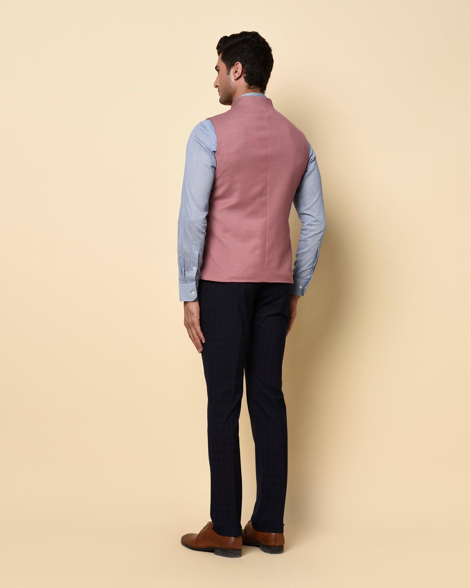 Bandhgala Formal Pink Textured Waistcoat - Setspe