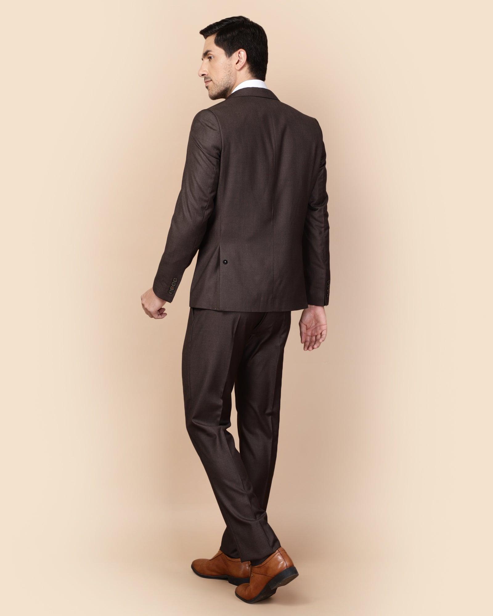 Two Piece Brown Solid Formal Suit - Gates