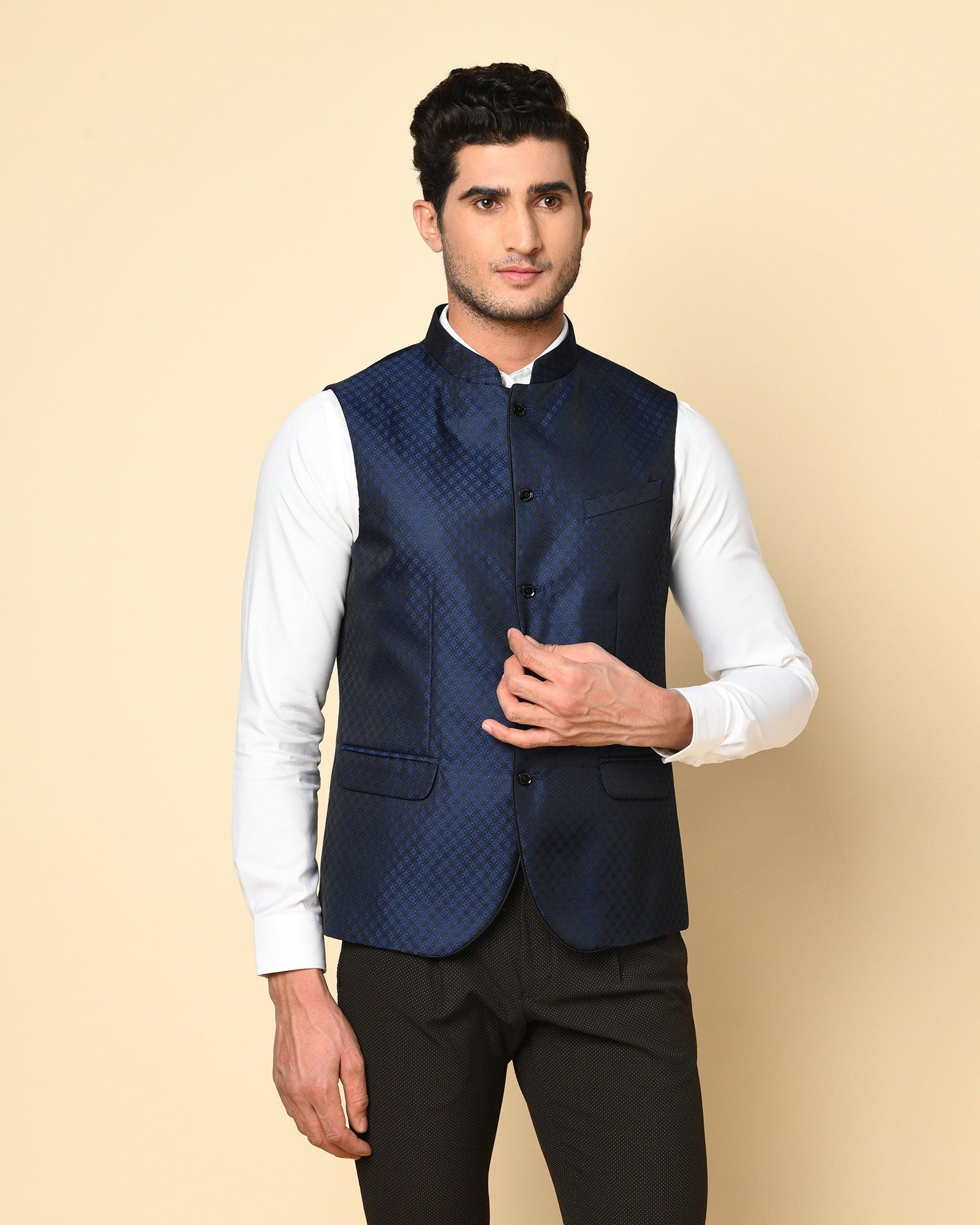 Ivon4 Formal Slim Fit Waist Coat In Navy