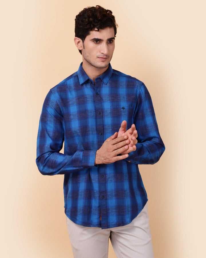 Casual Electric Blue Check Shirt - Electros