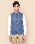 Linen Formal Navy Printed Waistcoat - Wayne - Blackberrys
