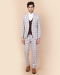 Linen Three Piece Light Grey Check Formal Suit - Meyer - Blackberrys