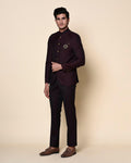 Pold Jacquard Smart Ethnic Suit In Wine (Slim Fit)