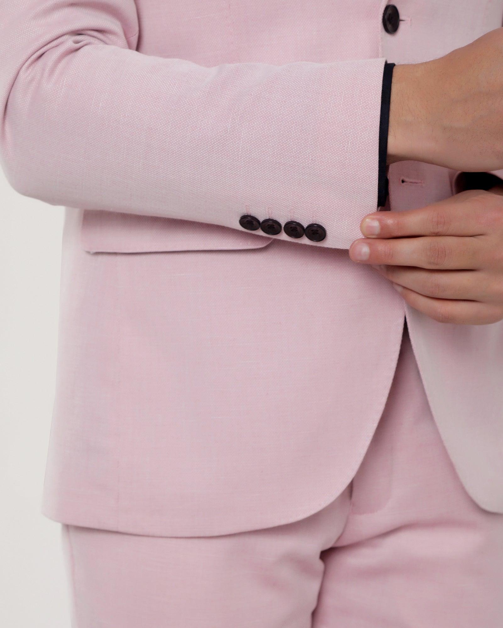 Linen Three Piece Pink Textured Formal Suit - Escott