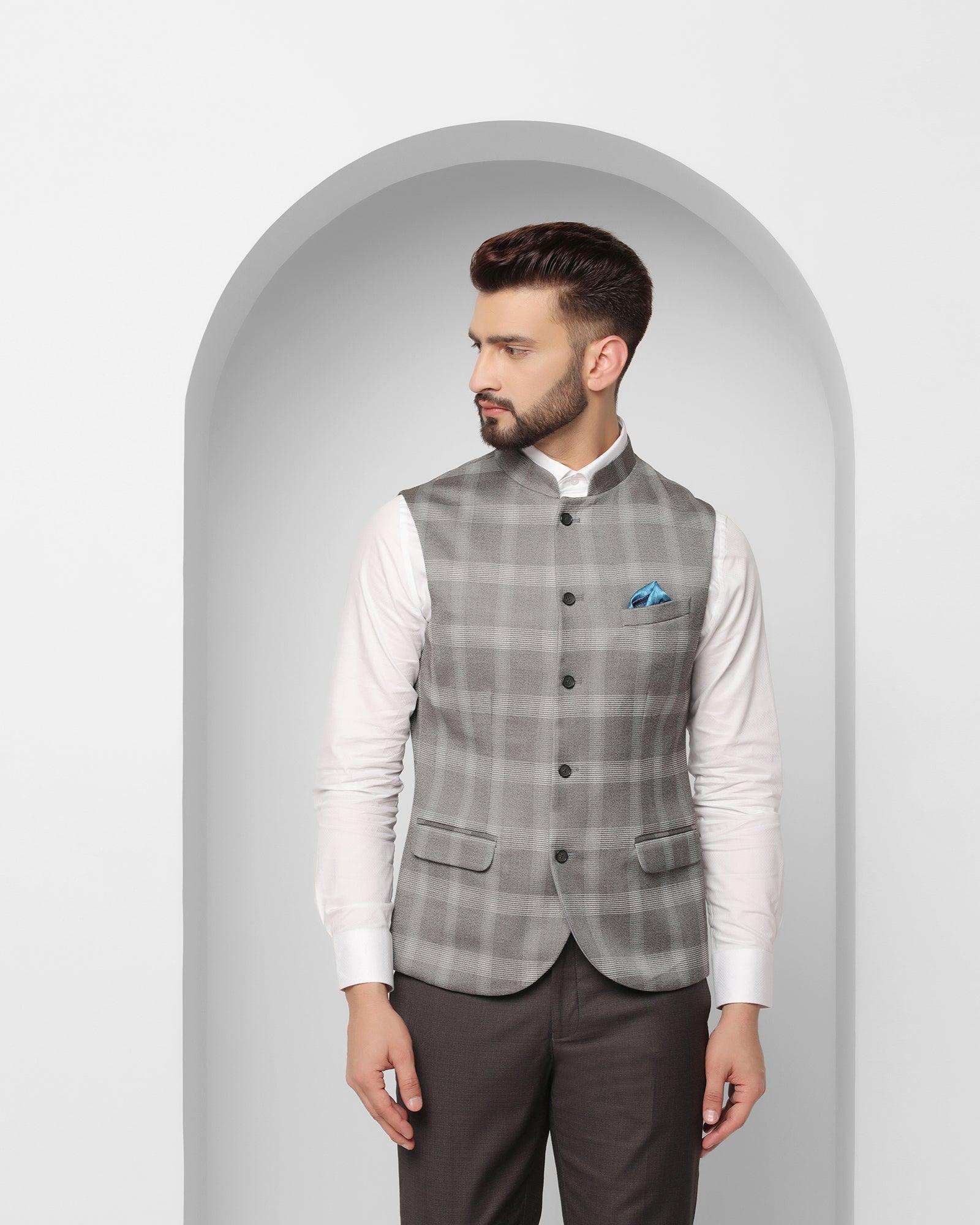 Bandhgala Formal Grey Check Waistcoat - Alfredo