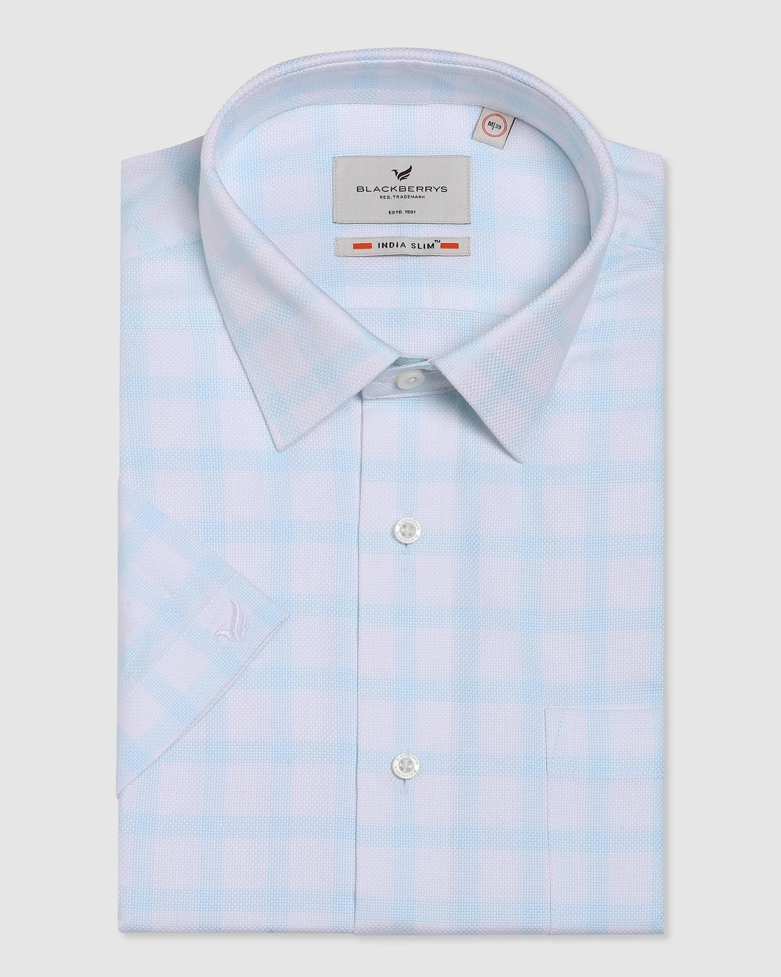 Formal Half Sleeve Aqua Check Shirt - Candon