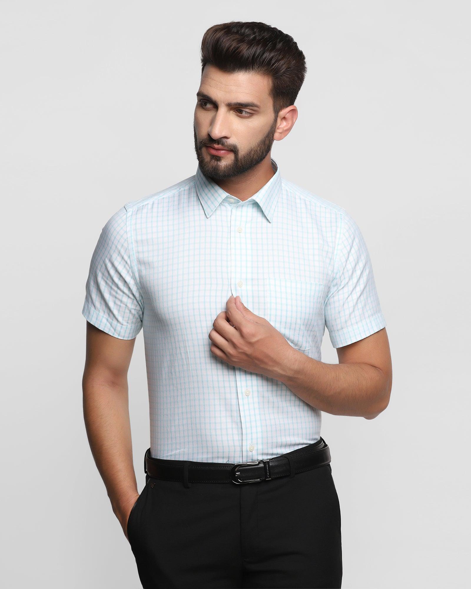 Formal Half Sleeve Aqua Check Shirt - Dasin
