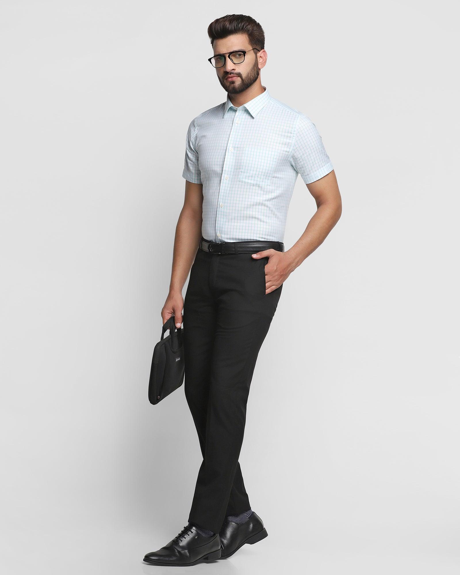 Formal Half Sleeve Aqua Check Shirt - Dasin