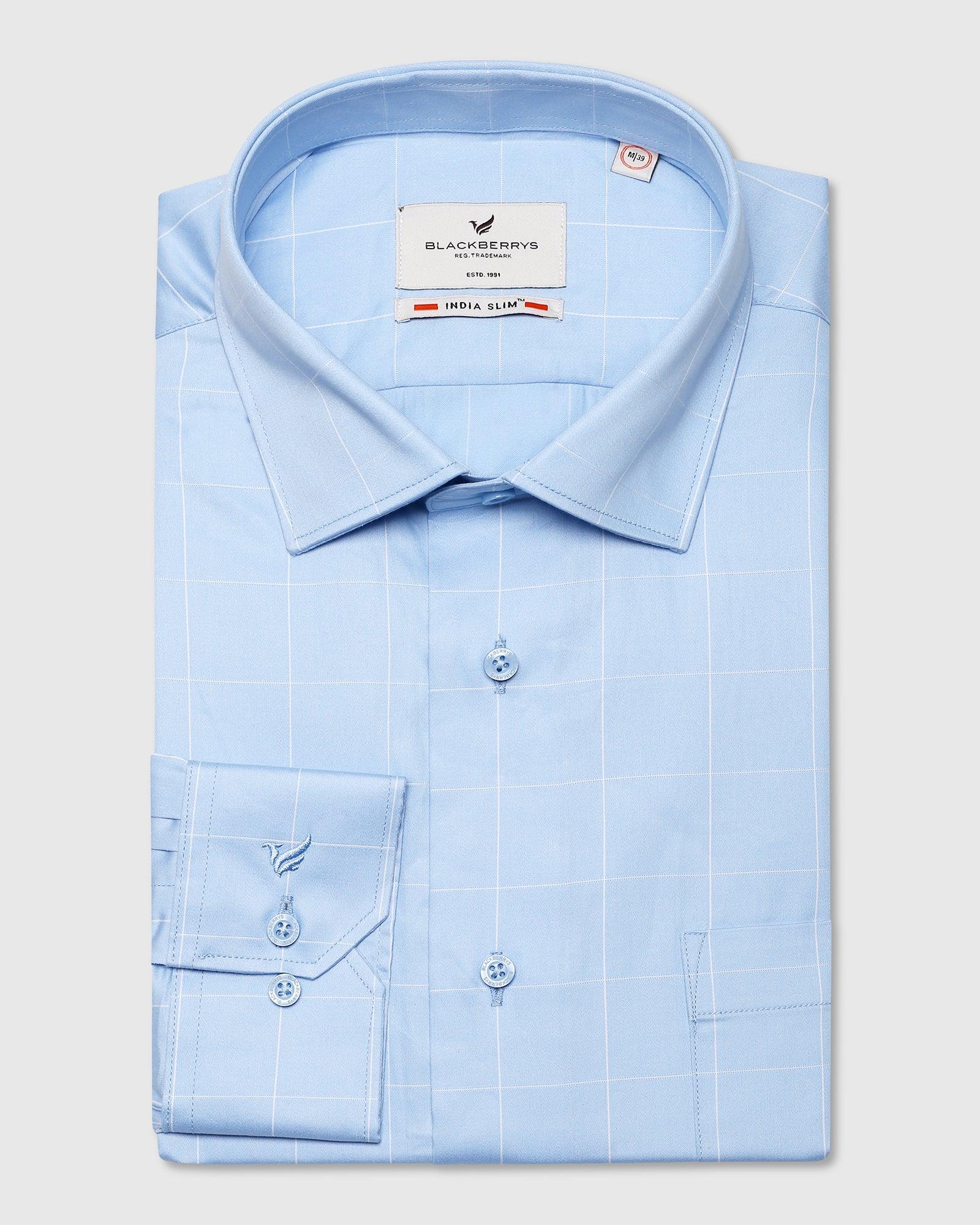 Formal Sky Blue Check Shirt - Harins
