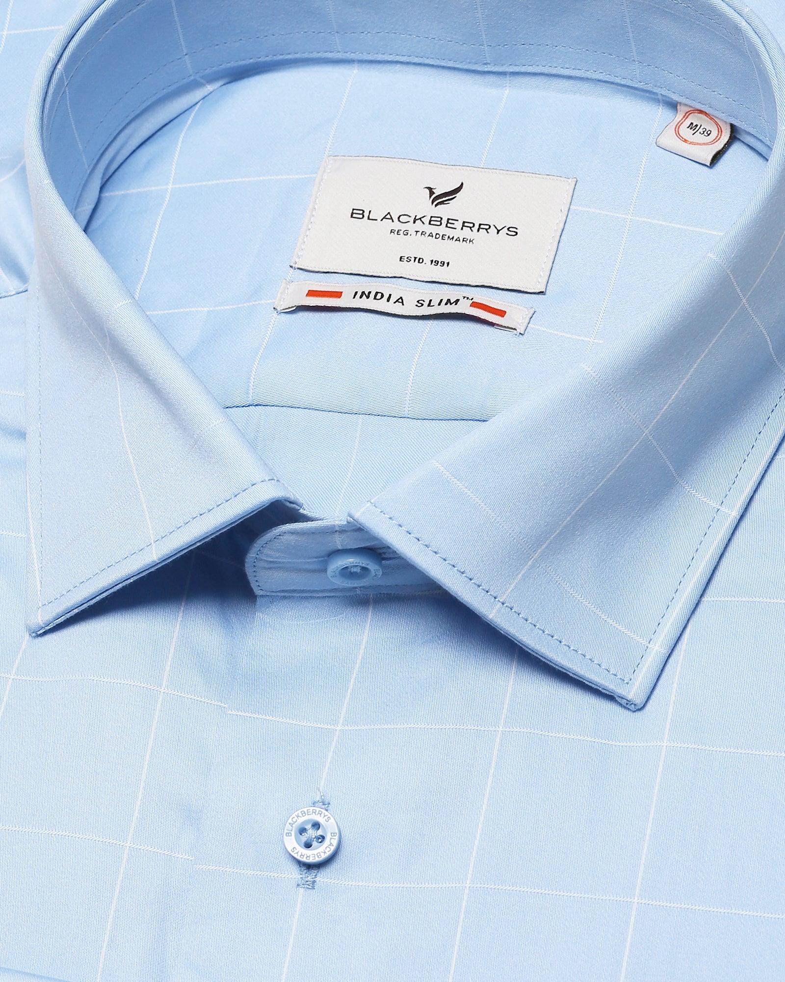 Formal Sky Blue Check Shirt - Harins