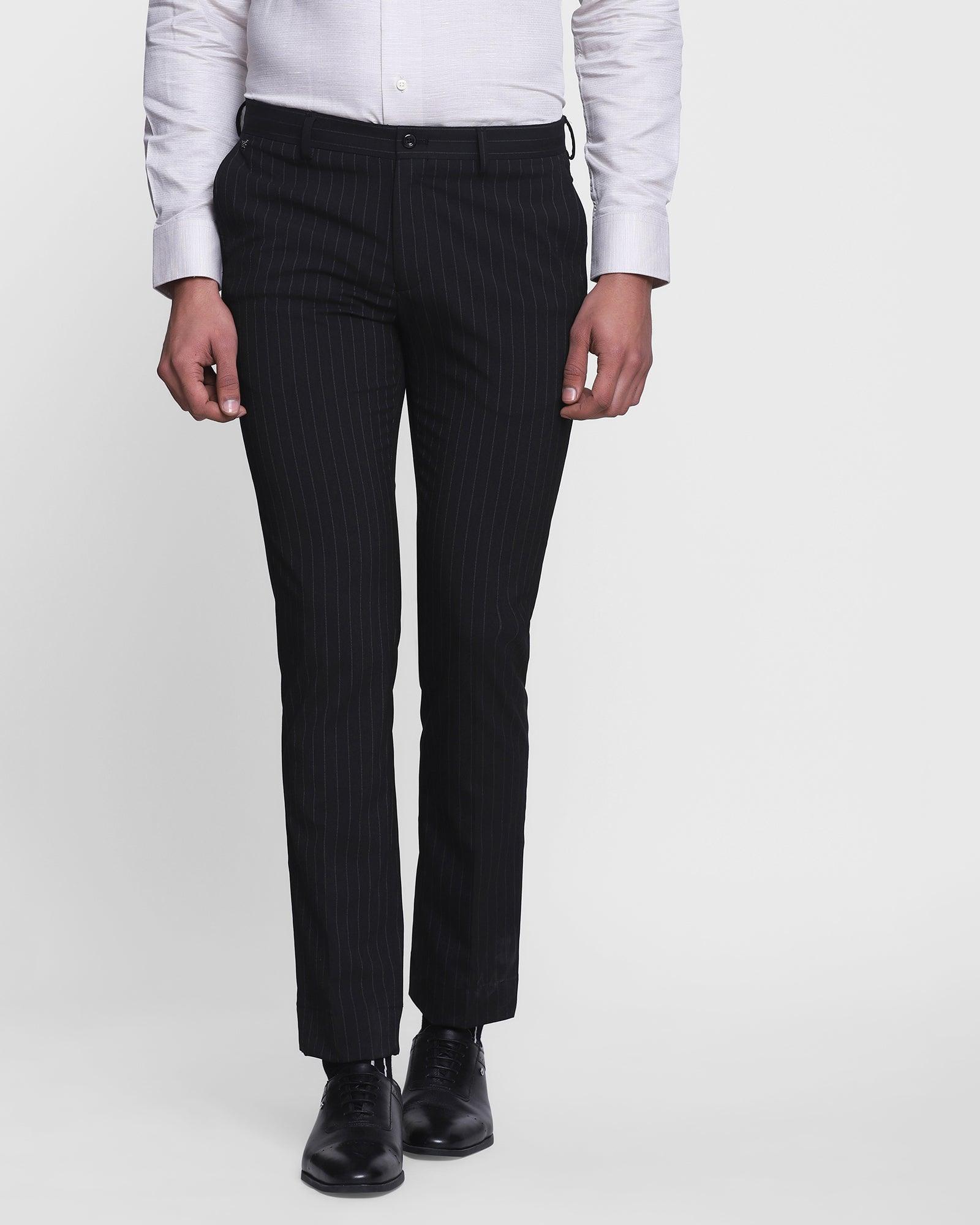 Slim Fit B-91 Formal Black Striped Trouser - Decy