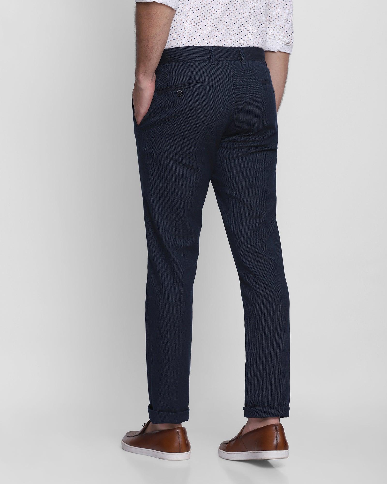 Slim Fit B-91 Casual Navy Textured Khakis - Laser