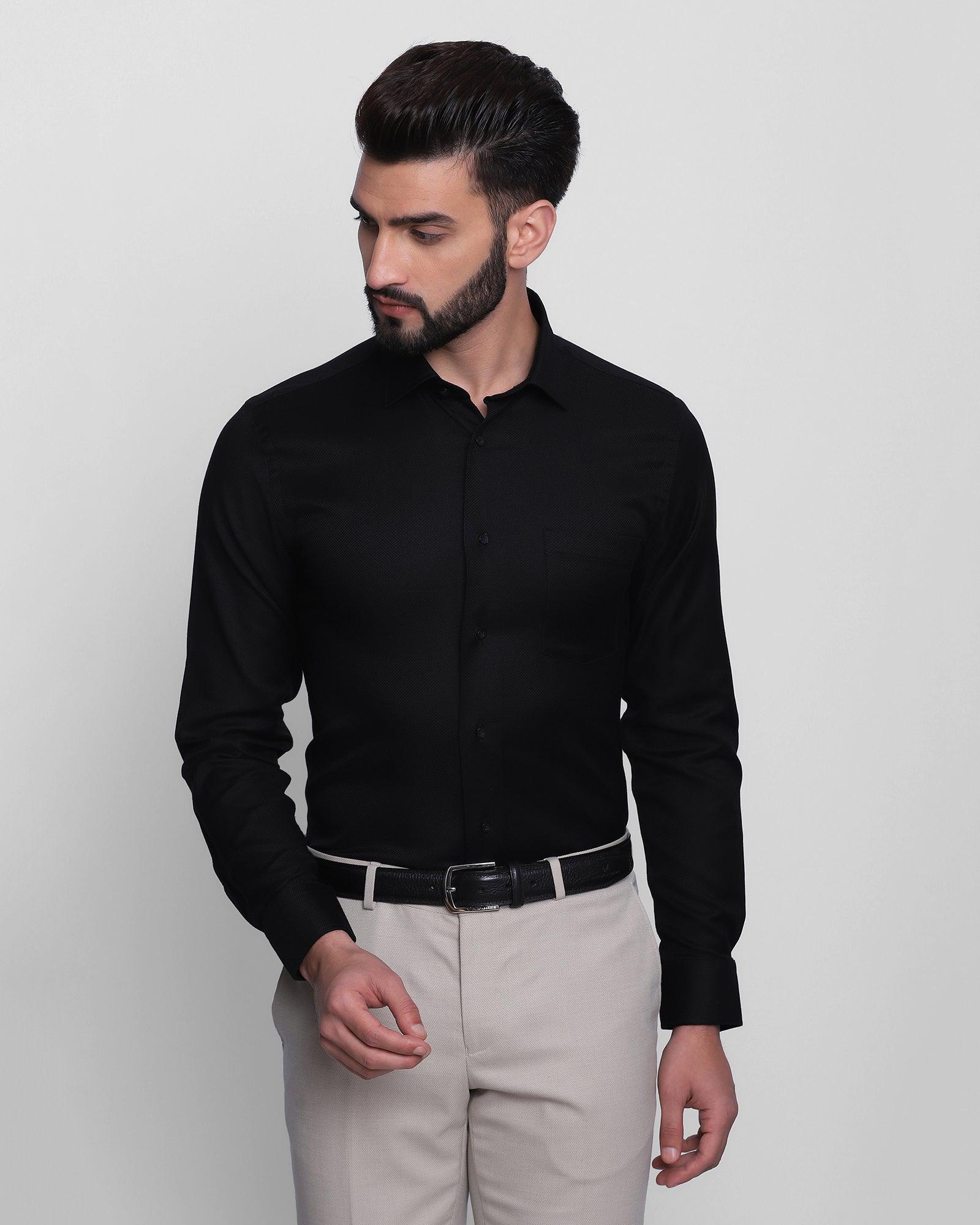 Formal Black Textured Shirt - Fortis