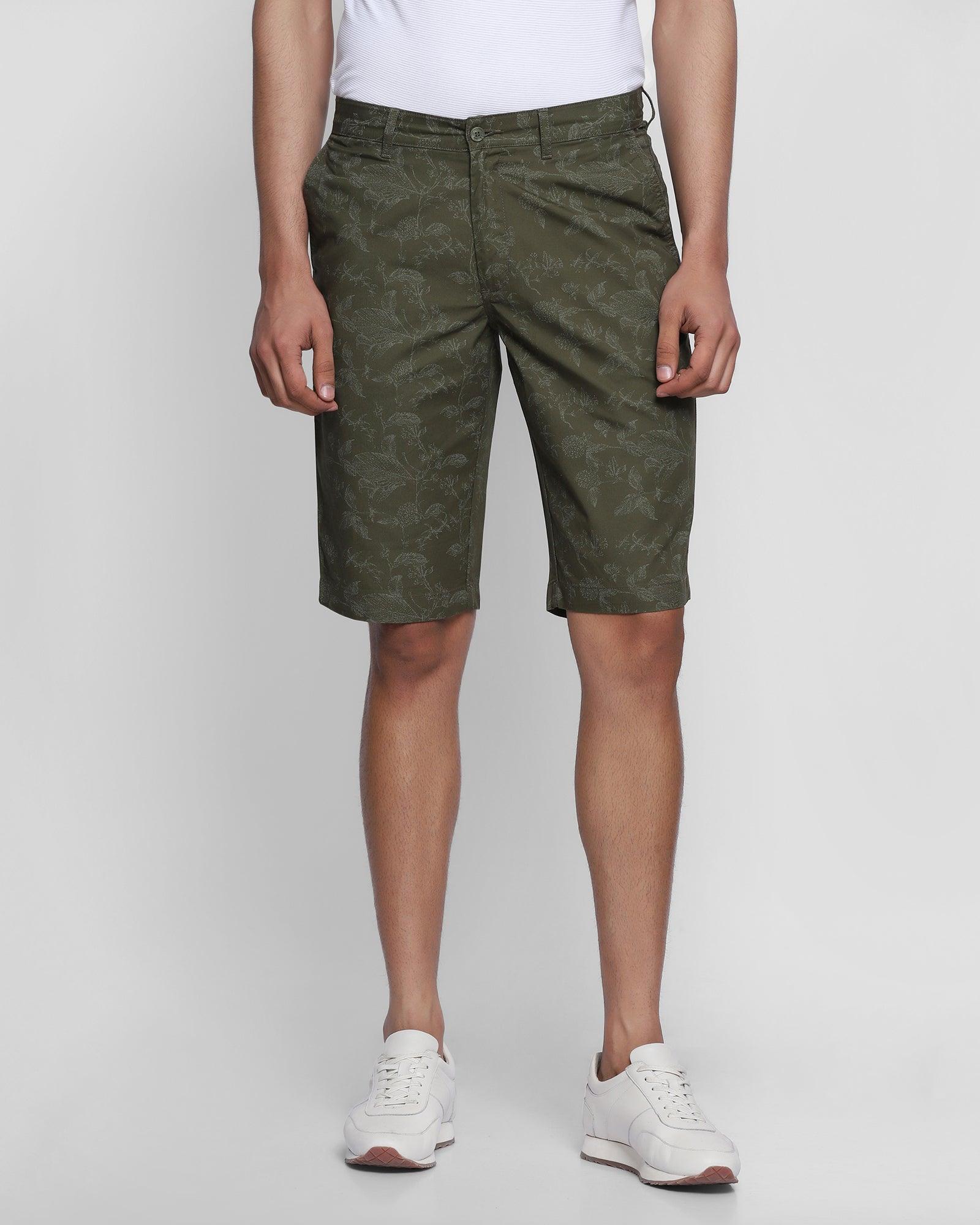 Casual Olive Printed Shorts - Fred