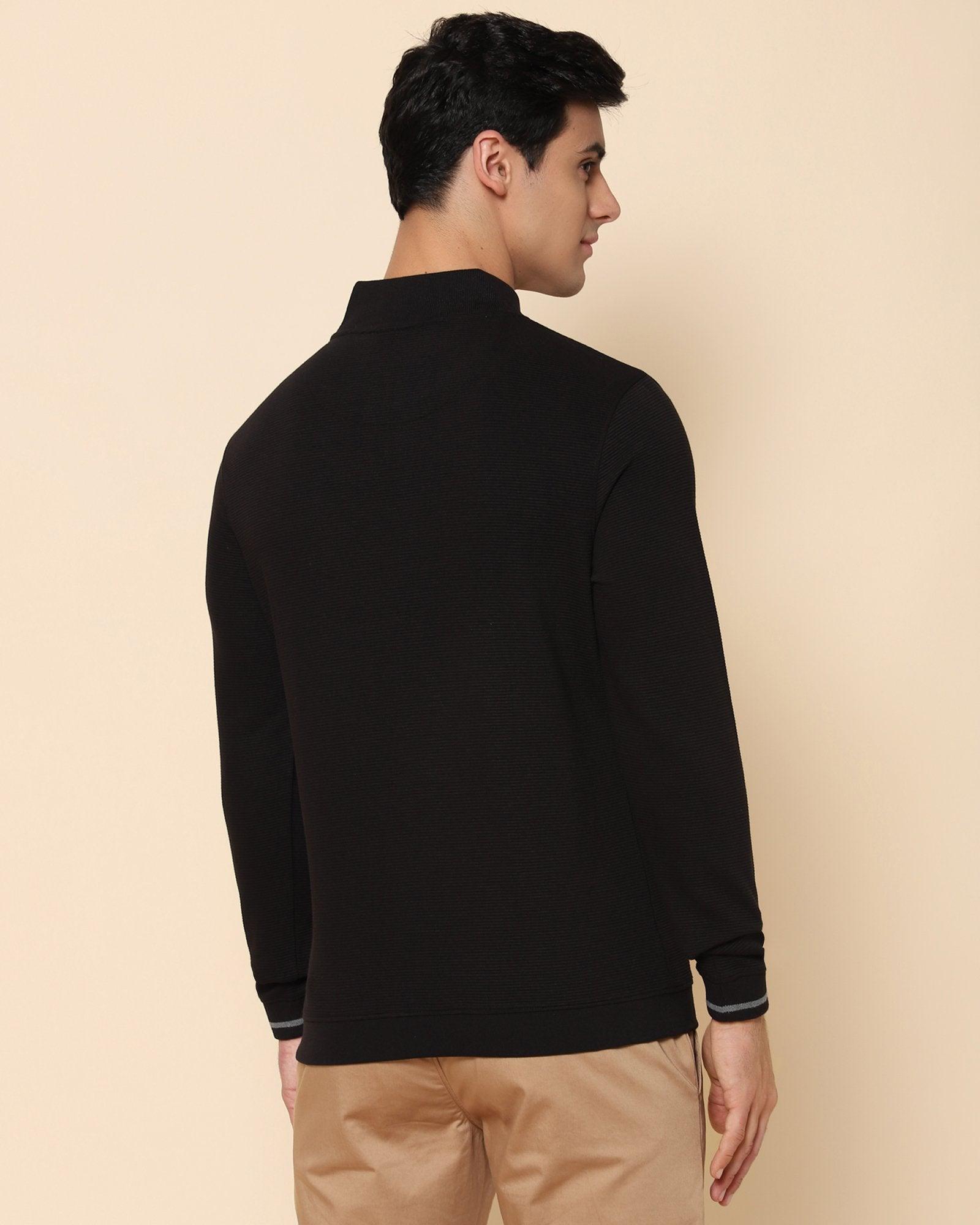 High Neck Black Textured Sweatshirt - Hamish