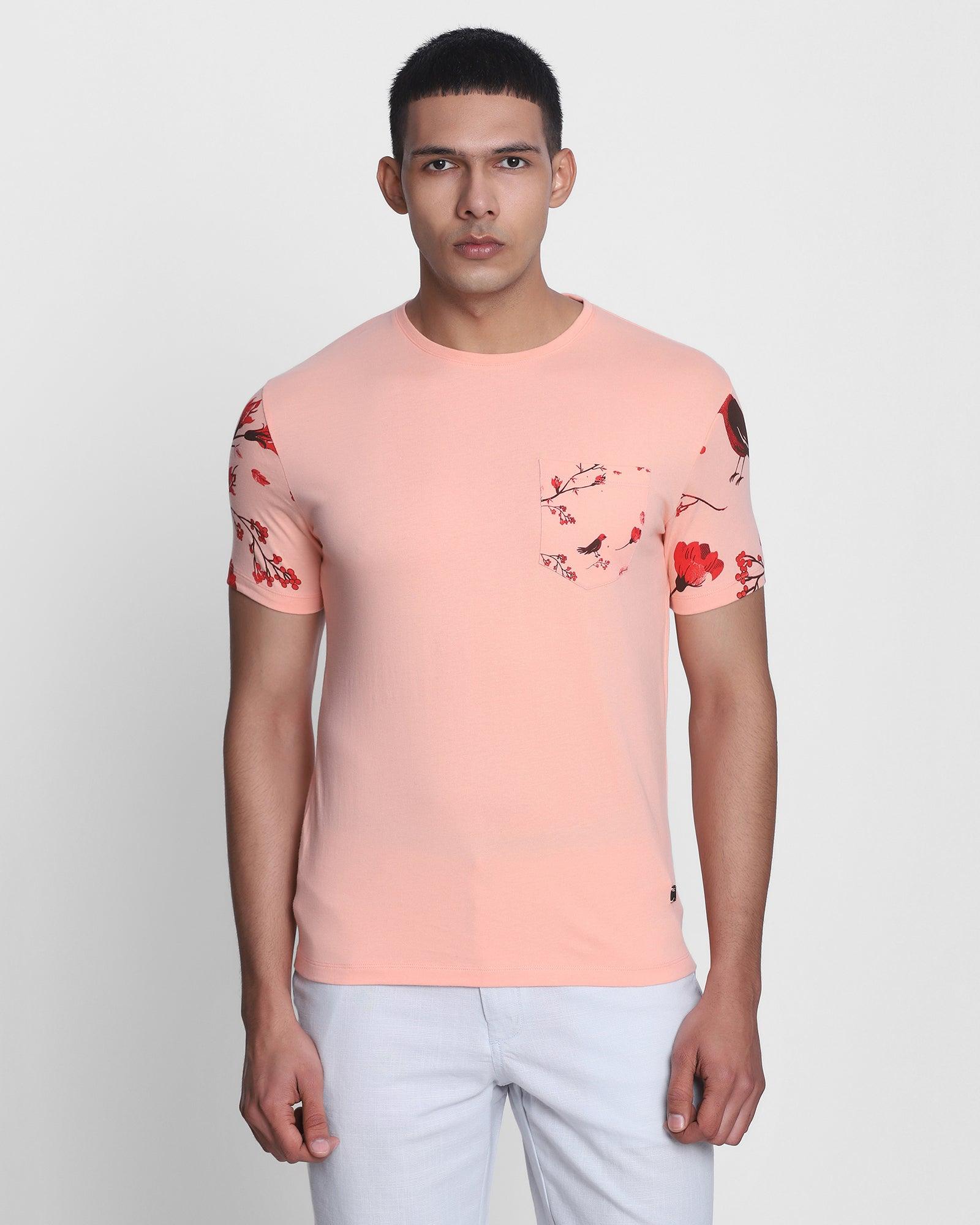 Crew Neck Peach Printed T Shirt - Harold