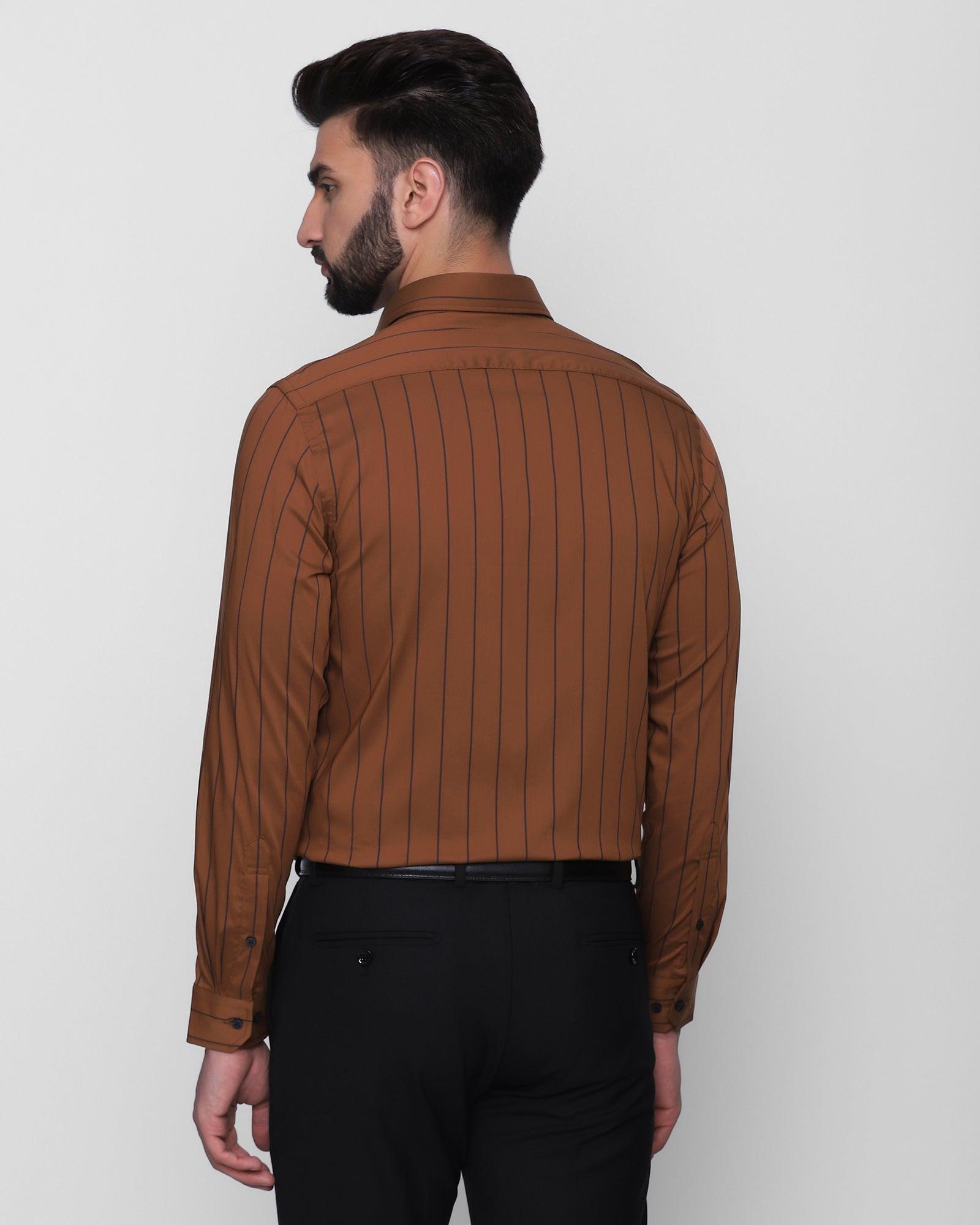 Formal Brown Striped Shirt - Jerec