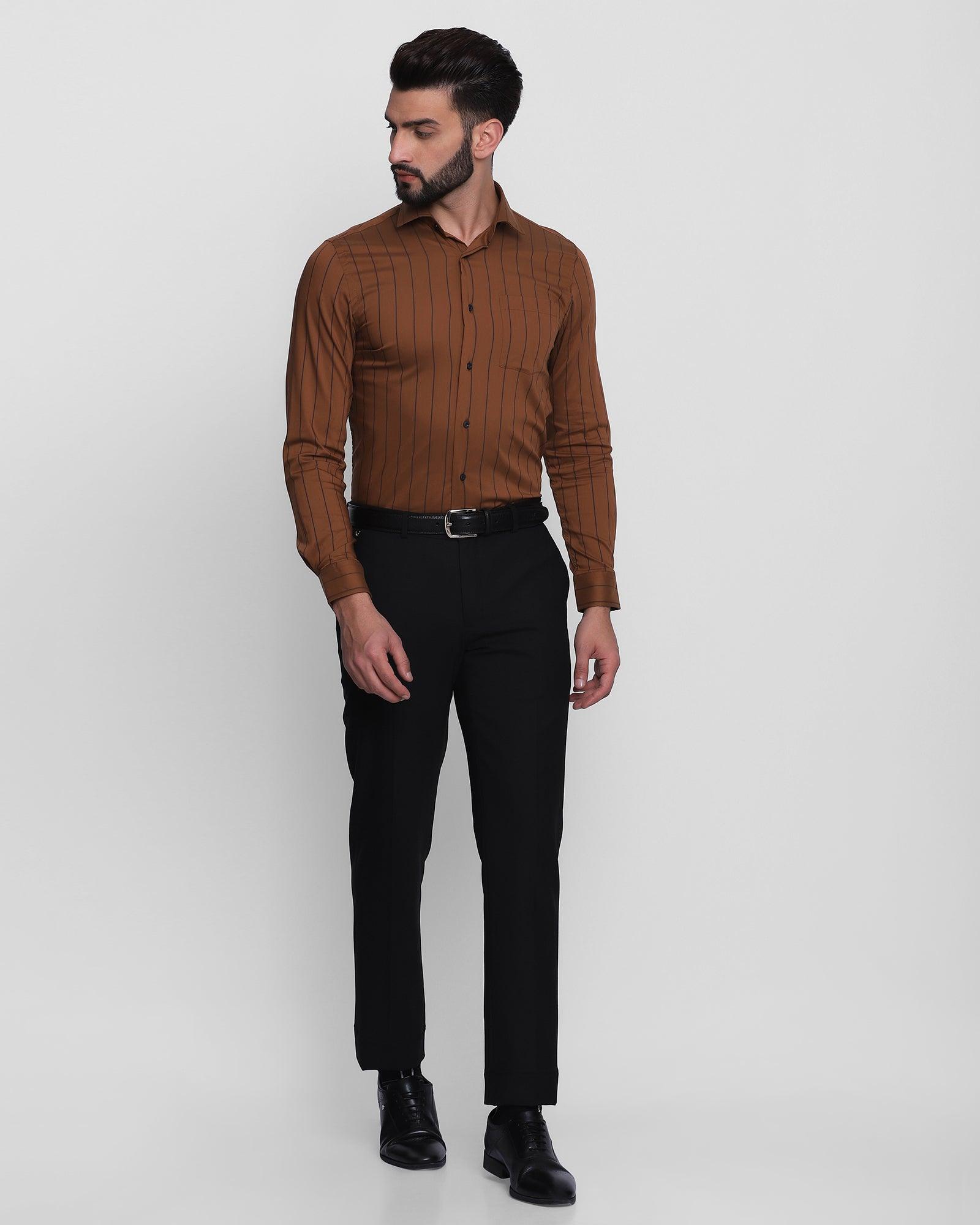 Formal Brown Striped Shirt - Jerec