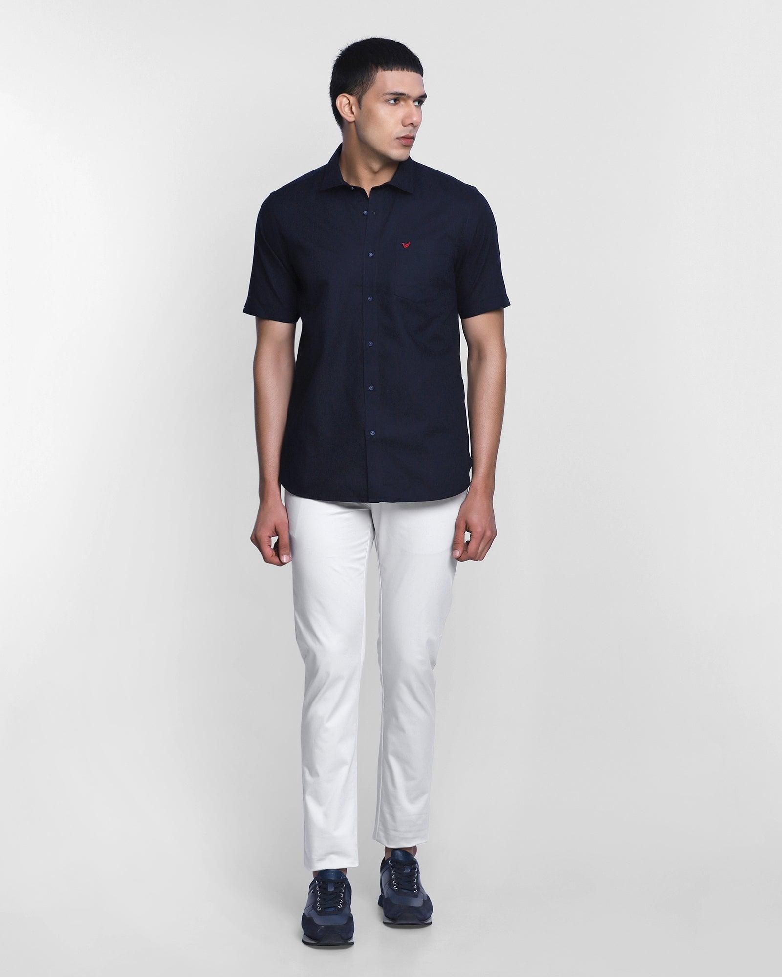 Casual Navy Solid Shirt - Jersey