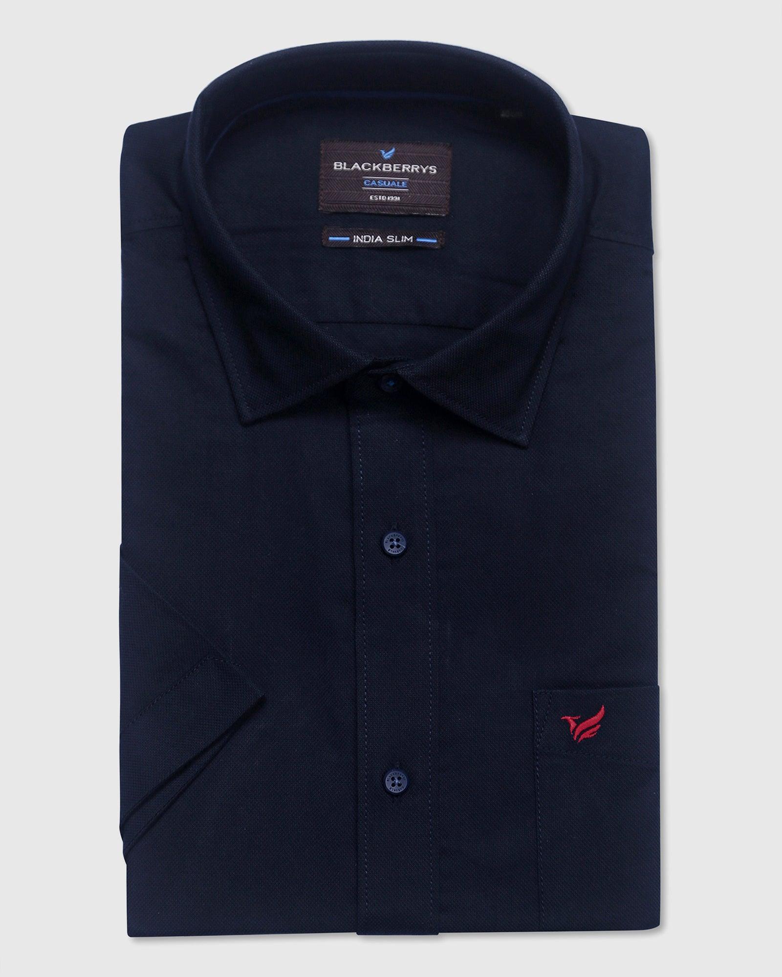 Casual Navy Solid Shirt - Jersey