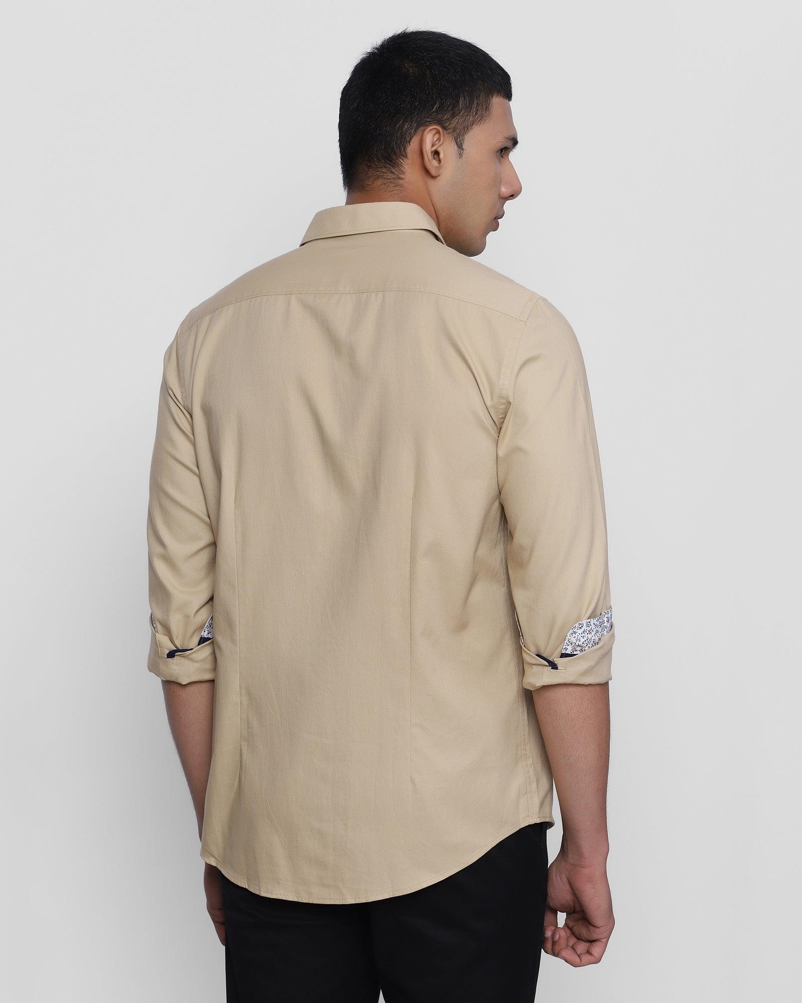 Casual Beige Solid Shirt - Jersey