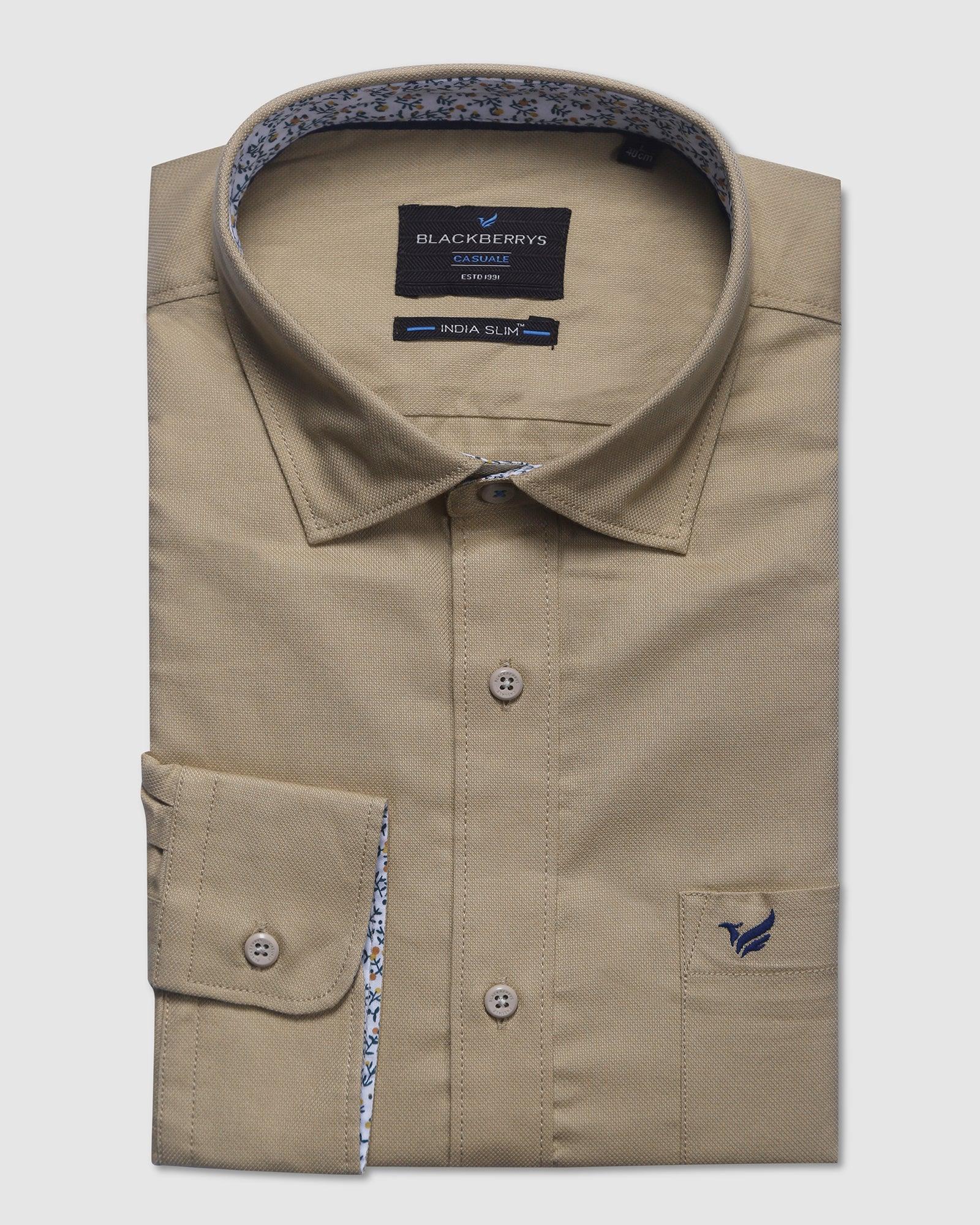 Casual Beige Solid Shirt - Jersey