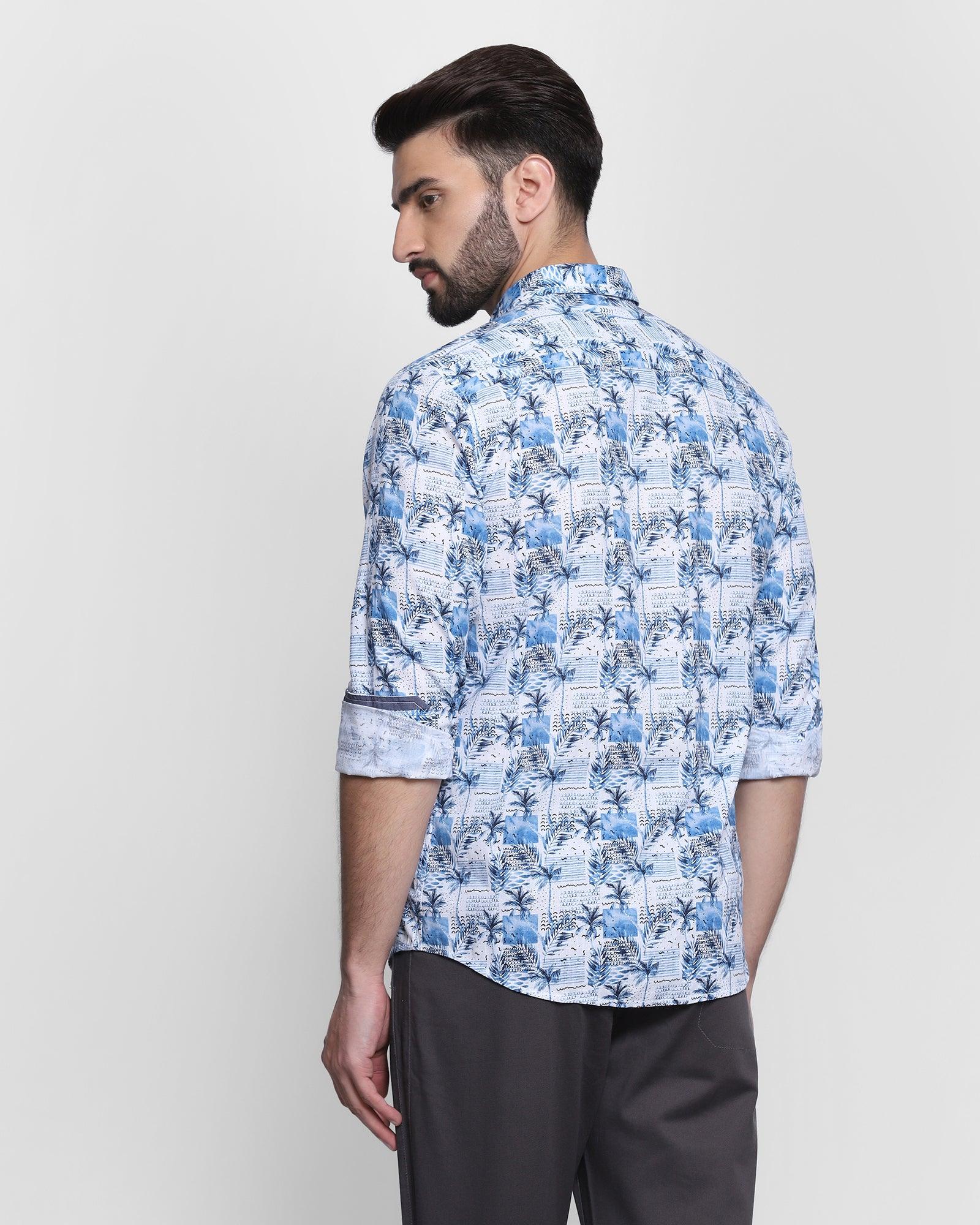 Linen Casual Blue Printed Shirt - Larry