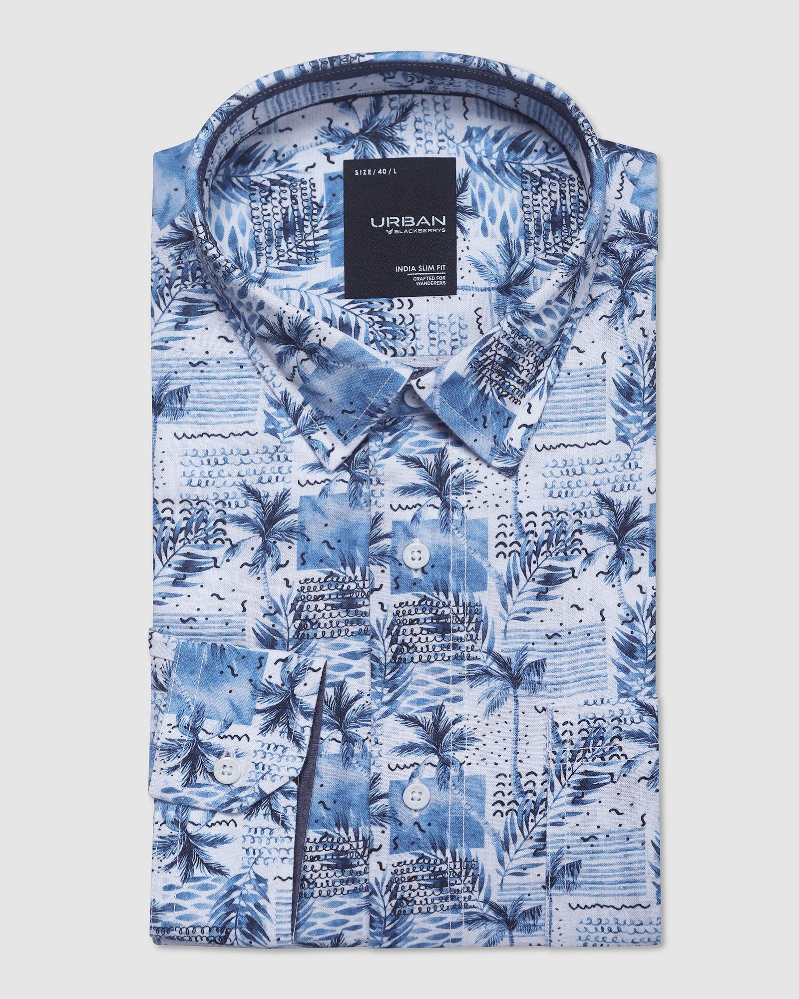 Linen Casual Blue Printed Shirt - Larry