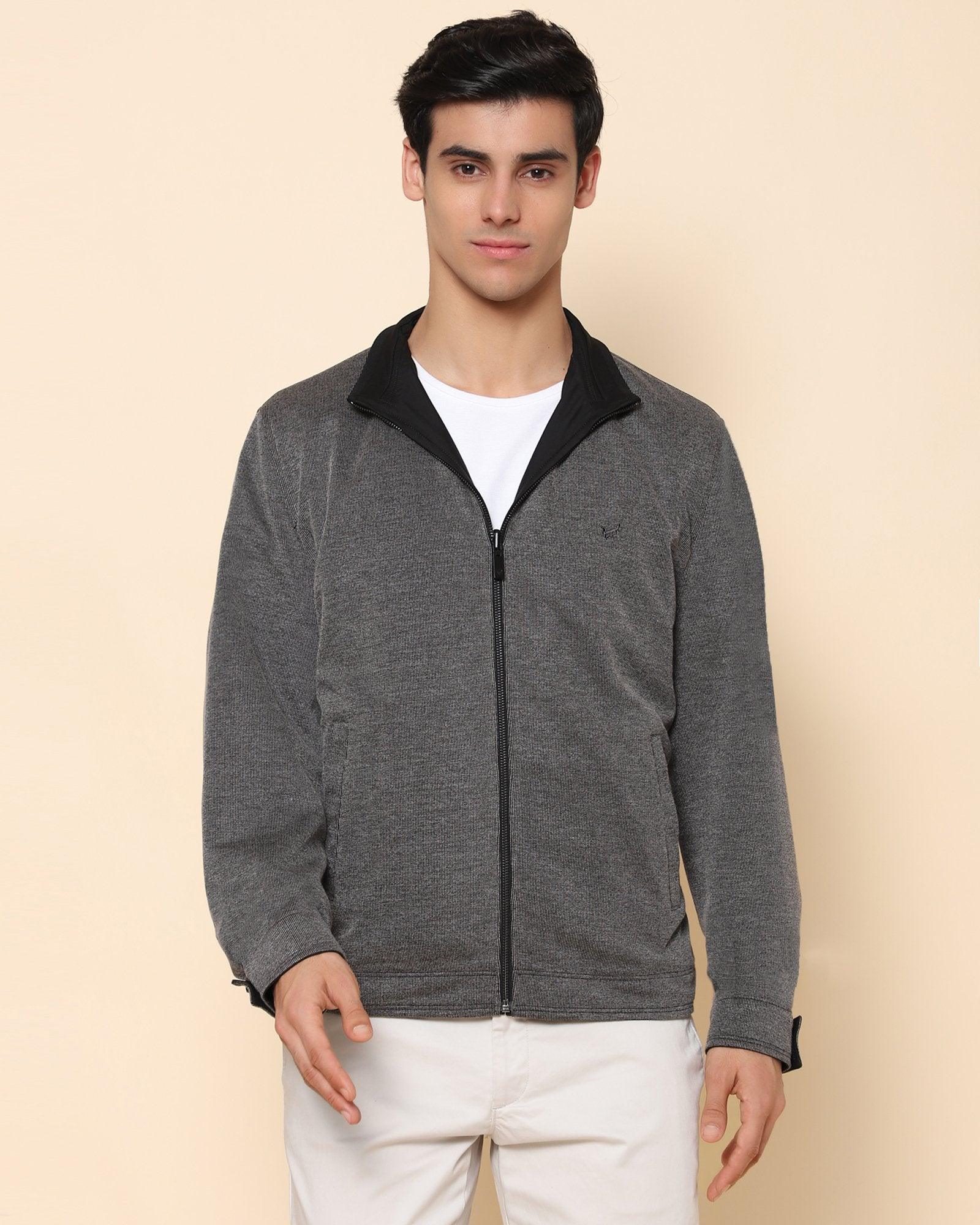 Linn Euro High Neck Zipper Jacket In Black (Slim Fit)