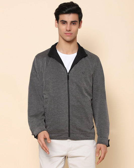High Neck Black Solid Zipper Jacket - Linn