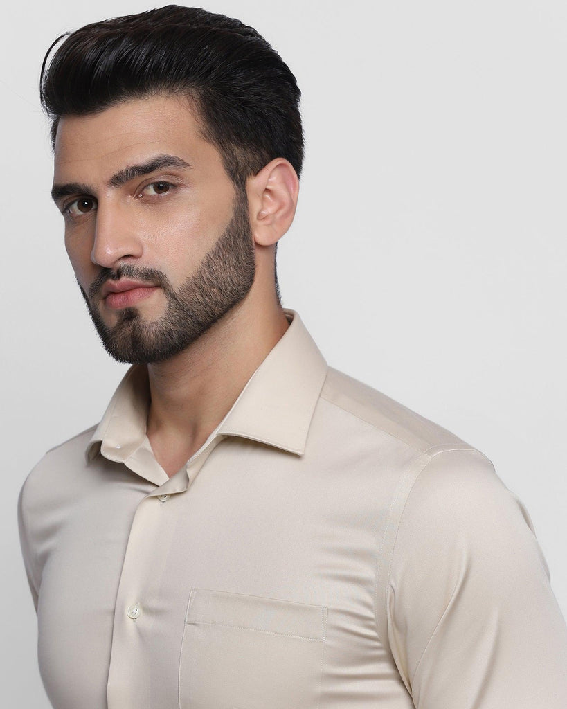 Formal Beige Solid Shirt - Hailor