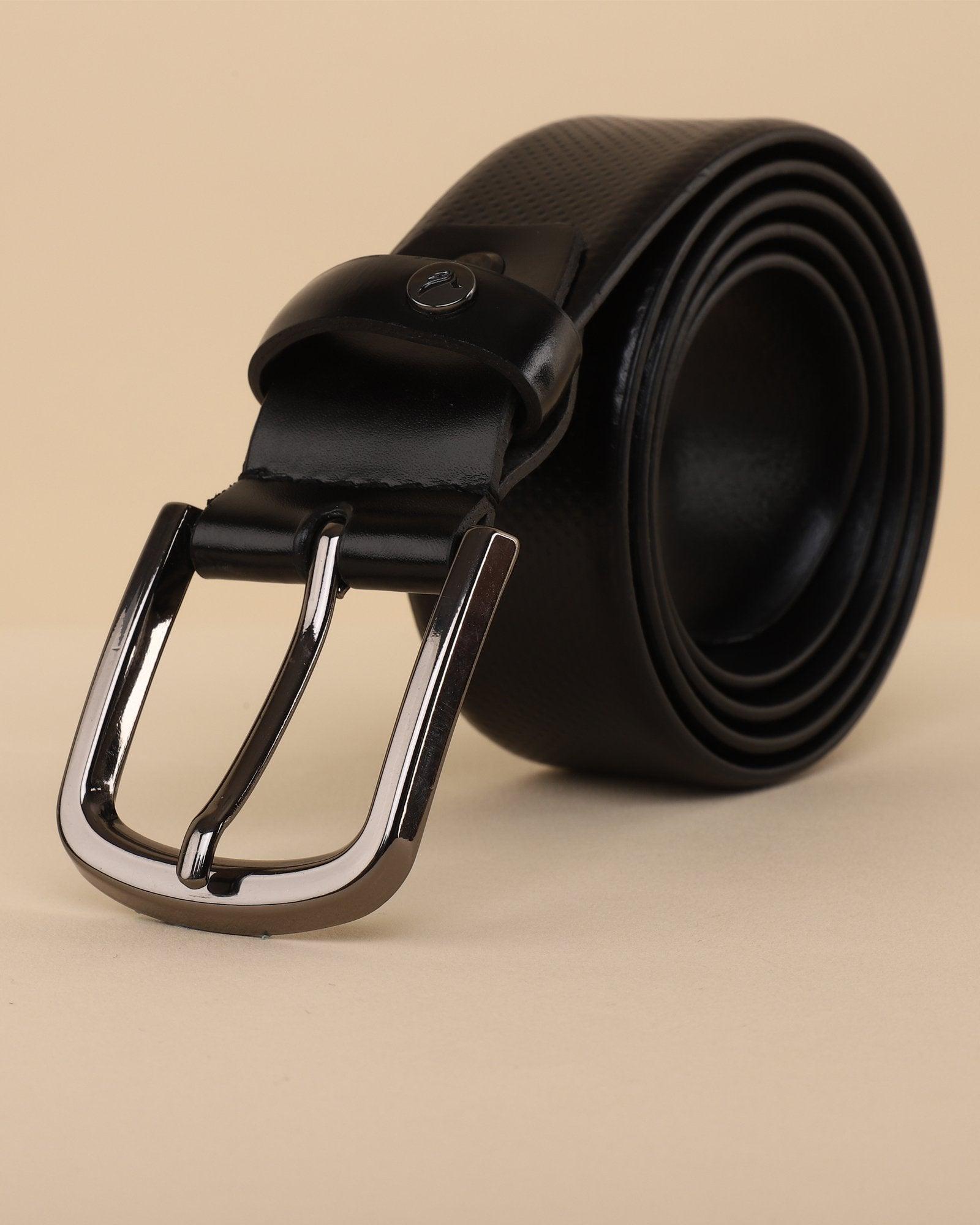 Leather Black Textured Belt - New Neruda