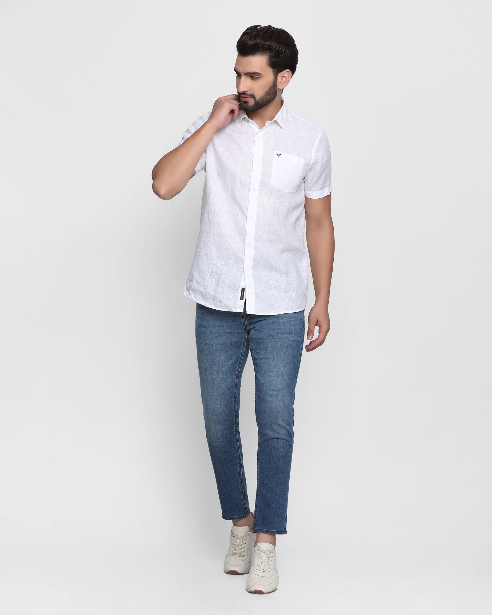 Linen Casual White Solid Shirt - Noah