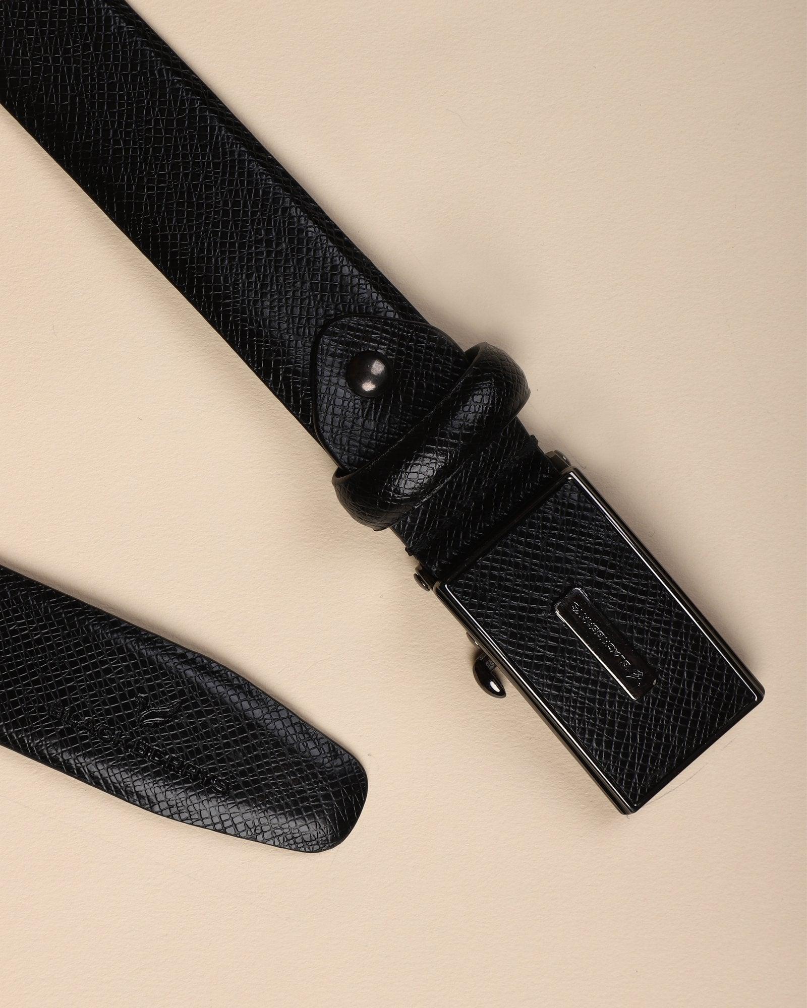 Leather Black Textured Belt - Oscar