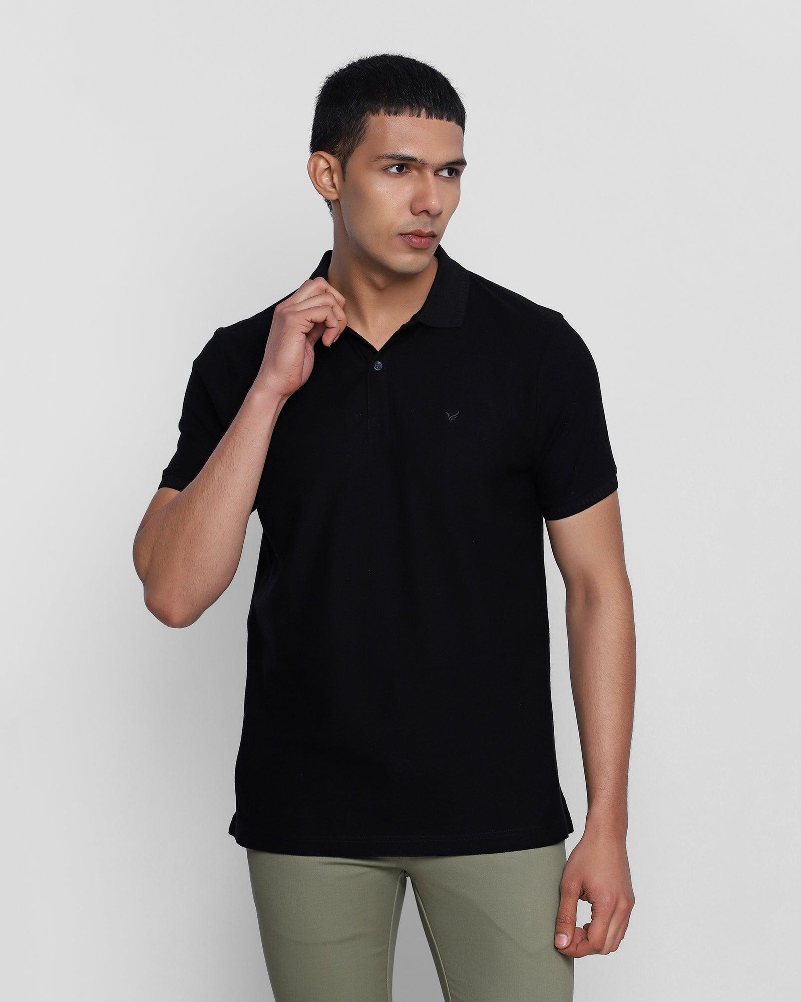 Polo Jet Black Solid T Shirt - Pipit