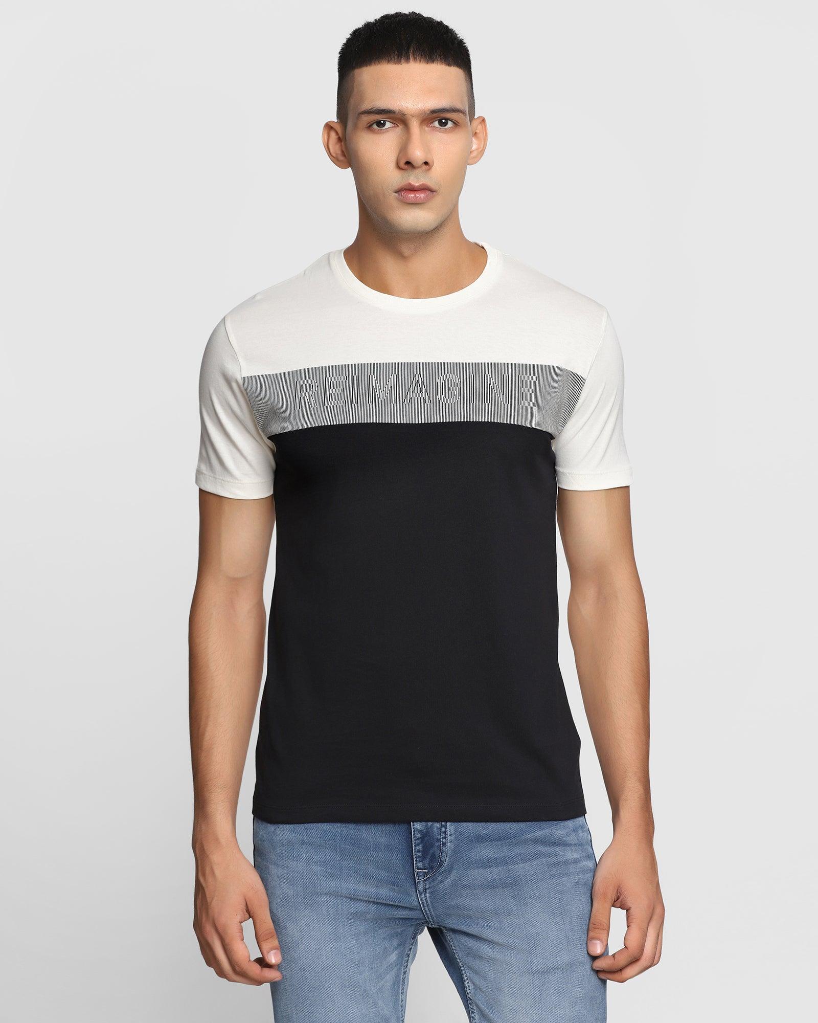 Crew Neck Black Printed T Shirt - Reimagine