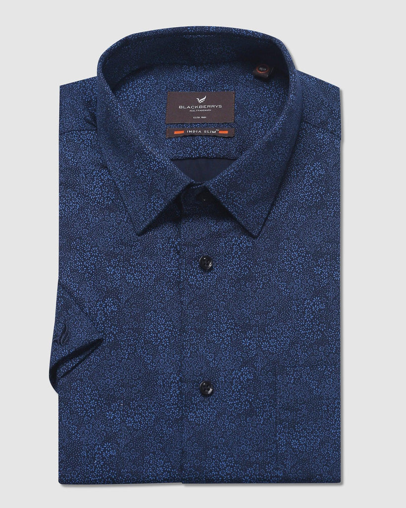 Formal Half Sleeve Blue Printed Shirt - Mark