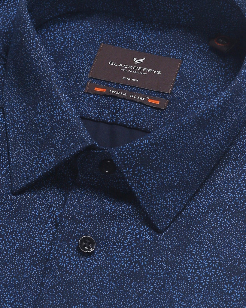 Formal Half Sleeve Blue Printed Shirt - Mark