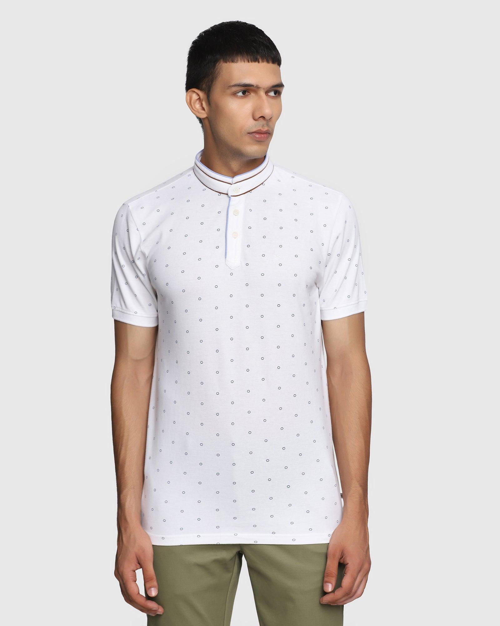 Henley Collar White Printed TShirt Francis