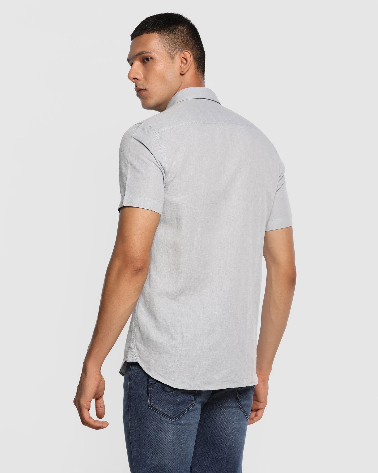 Linen Formal Half Sleeve Grey Solid Shirt - Salmon