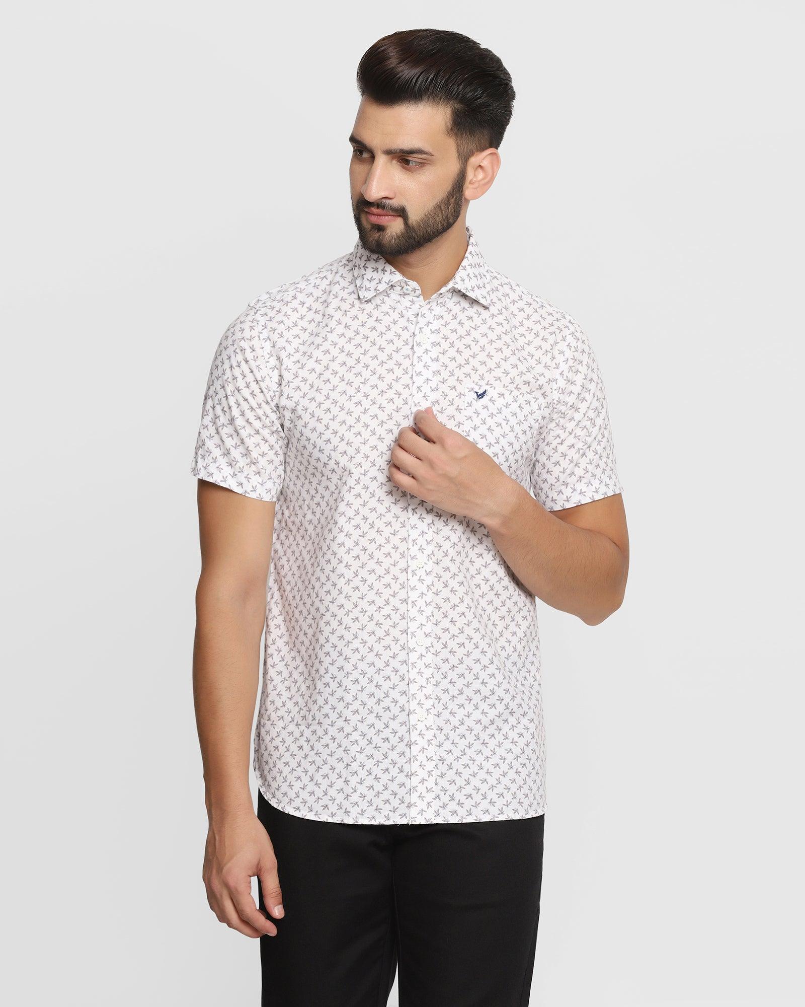 Linen Formal Half Sleeve White Printed Shirt - Aldo