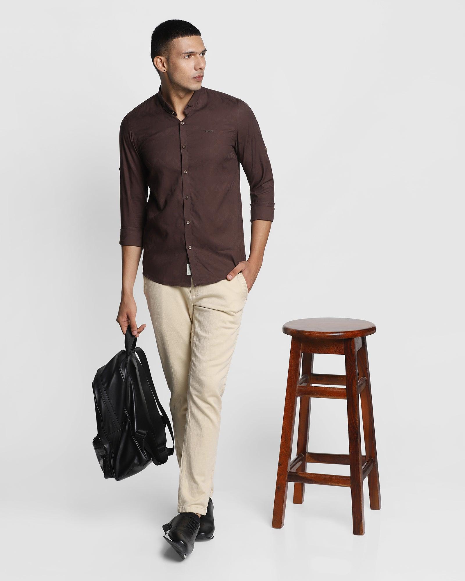 Sojanya (Since 1958), Men's Cotton Dark Brown Formal Shirt