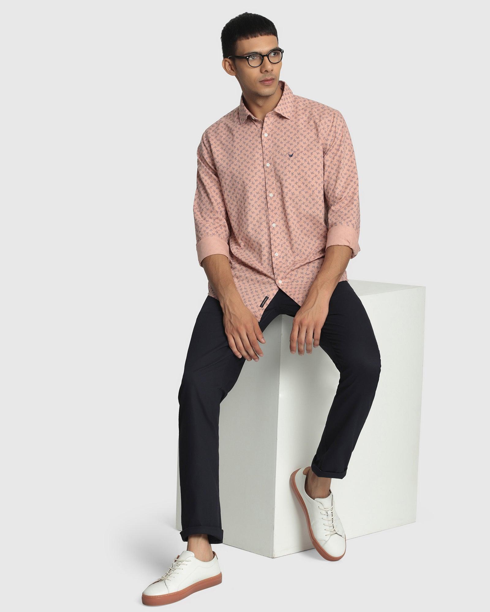 Linen Casual Dusty Pink Printed Shirt - Cloud