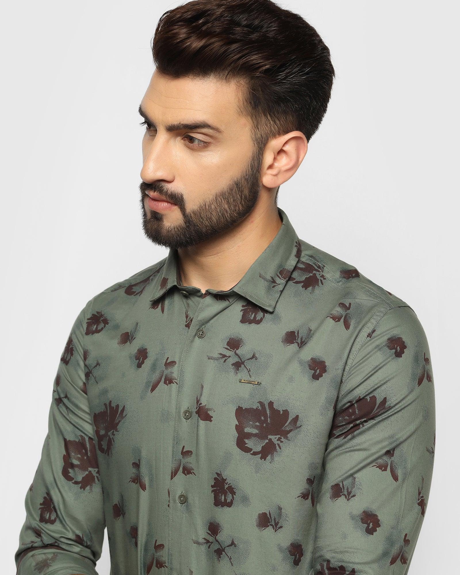 Casual Olive Printed Shirt - Ale