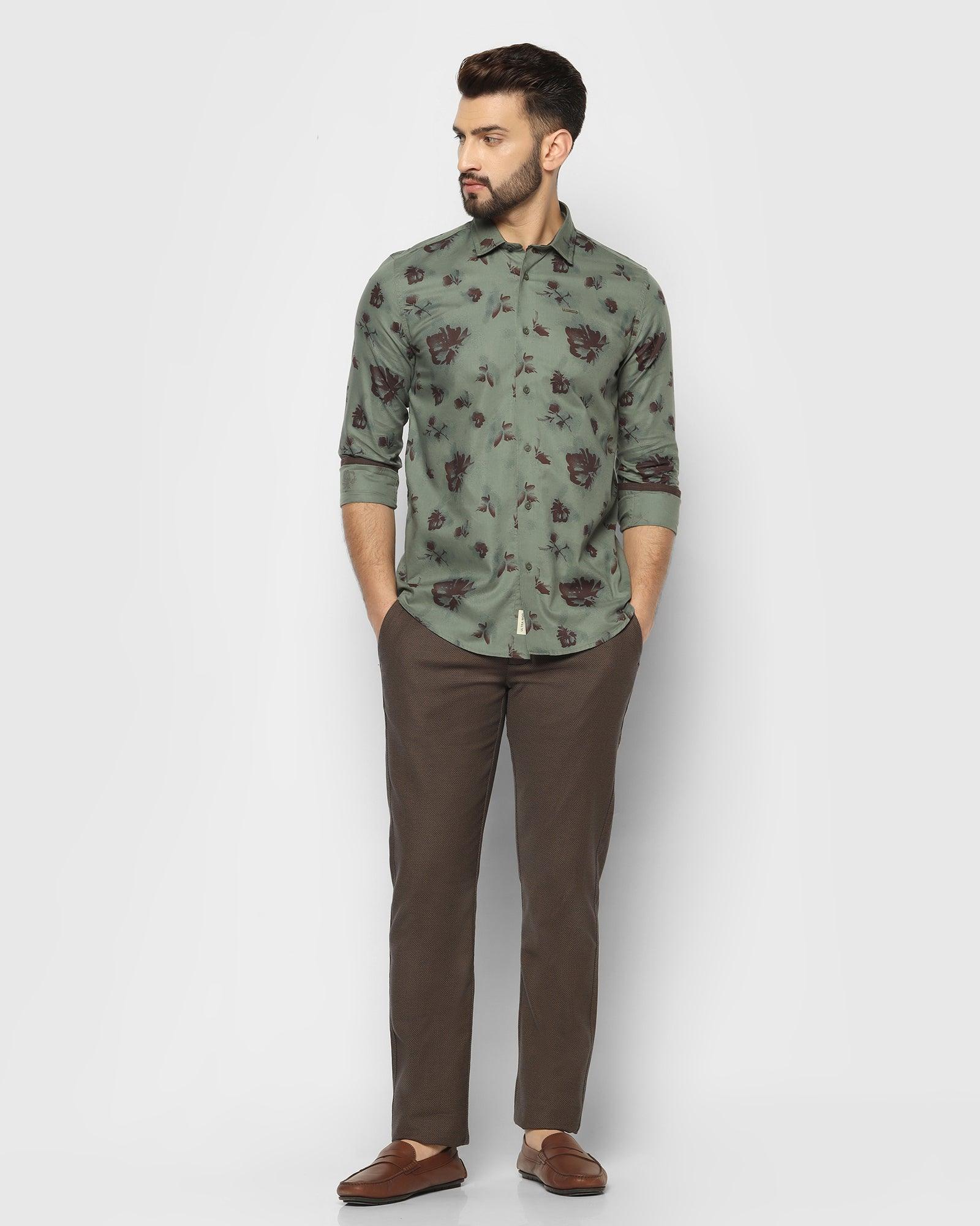 Casual Olive Printed Shirt - Ale